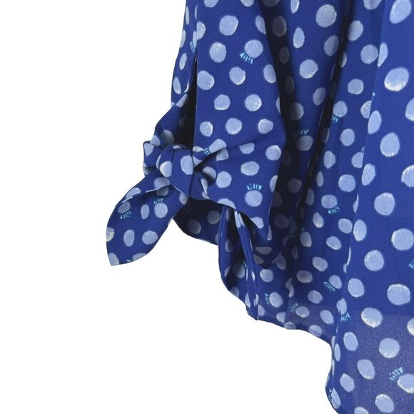 Lilly Pulitzer Langston Top XS Blue Polka Dot‎ Spotted Tie Sleeve TP-2888 - Picture 4 of 6